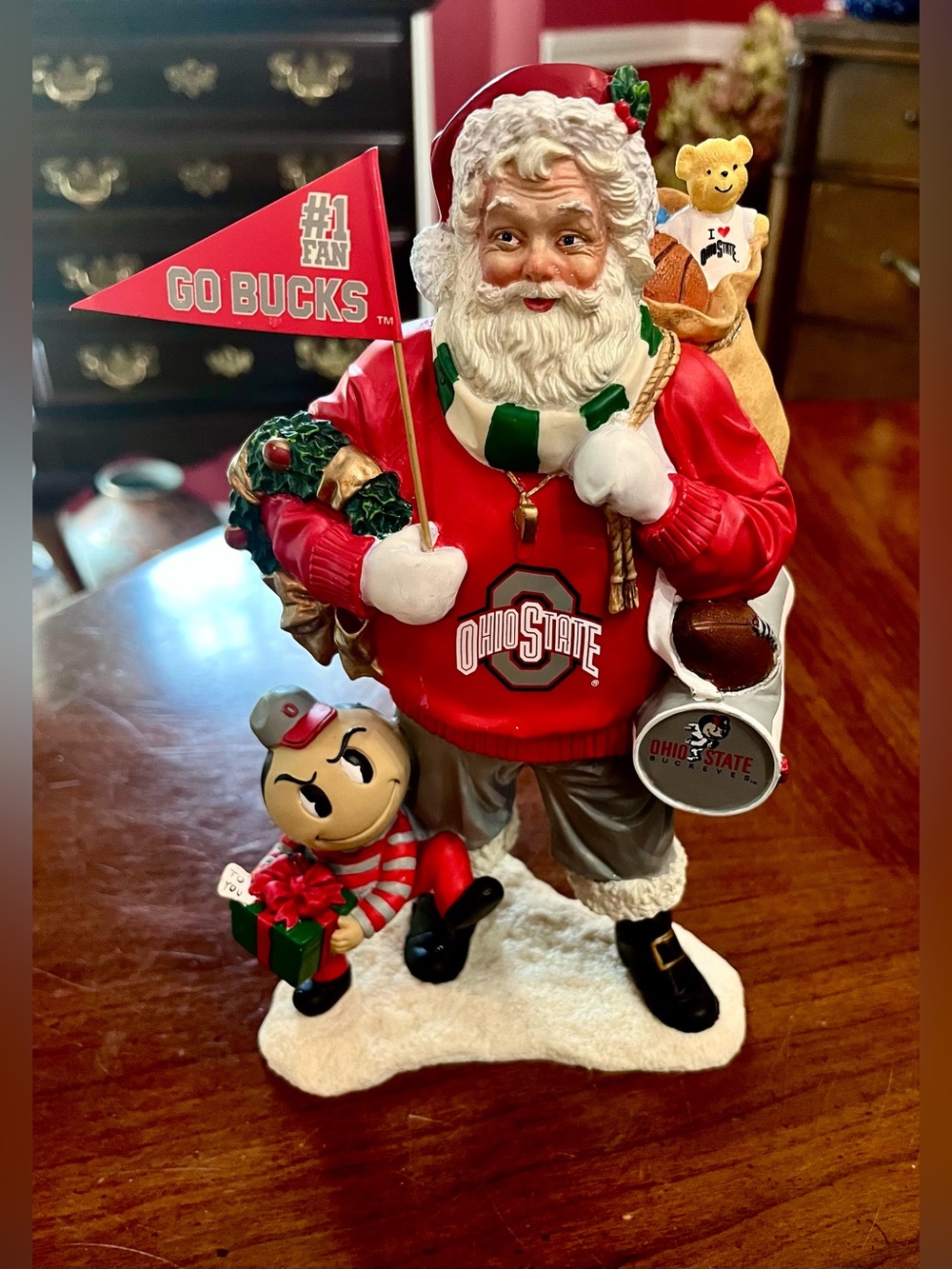VTG Danbury Mint Ohio State Buckeyes Santa Claus w Brutus 9" Tall Figurine